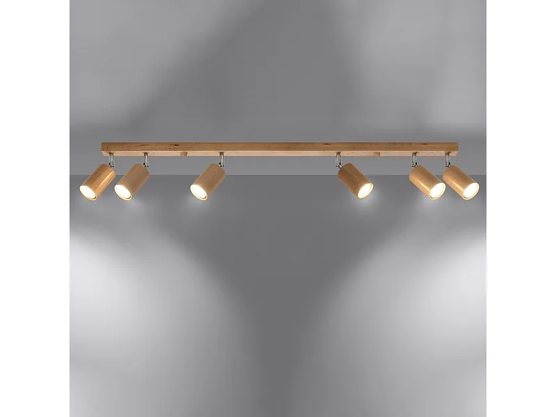 Plafonniers Vorix scandinave en bois - 6 sources lumineuses 3000K - L.120 x H.20 cm - chêne