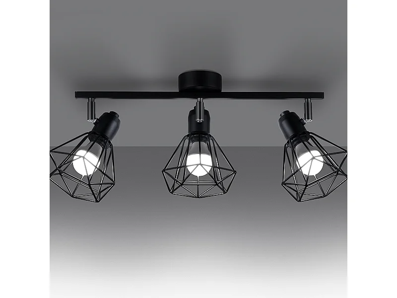 Luminárias de teto Lunova moderno, aço - 3 fontes de luz 3000K - L.52 x H.19 cm - preto