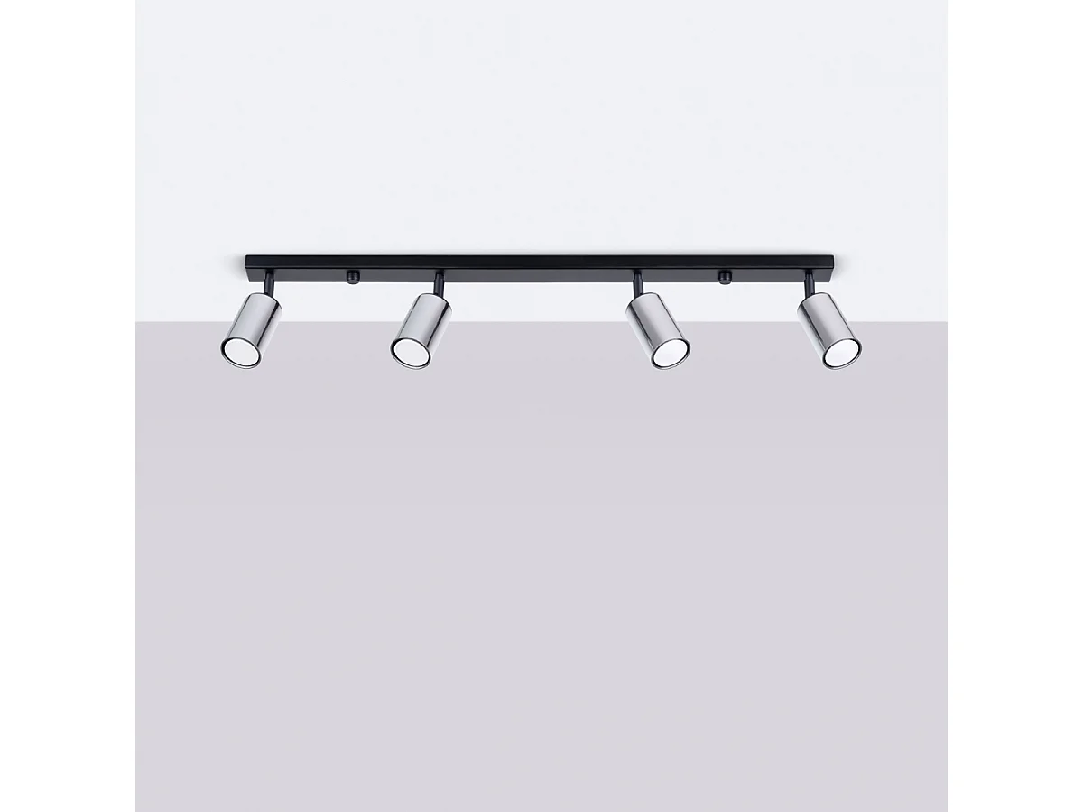 Plafonniers Glois moderne en acier - 4 sources lumineuses 3000K - L.82 x H.18,5 cm - noir/chromé