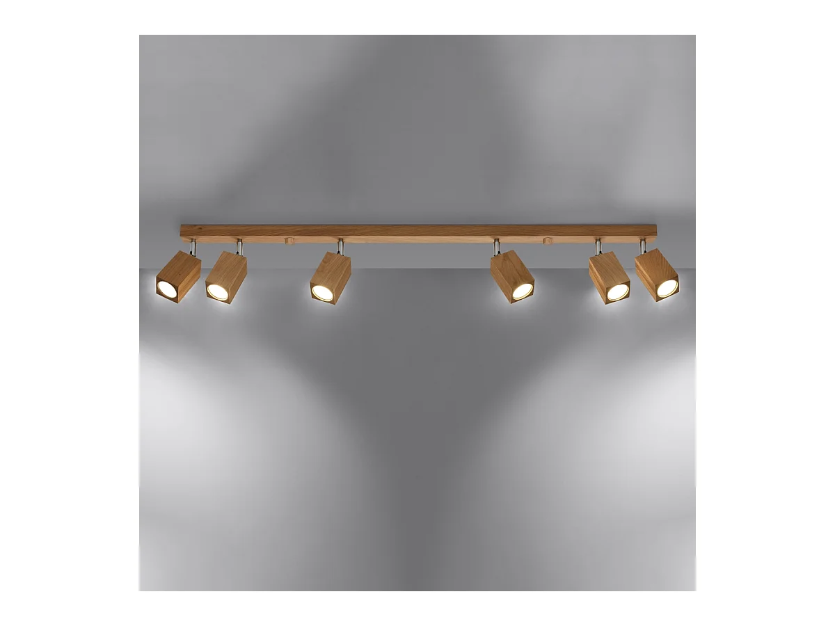 Plafony skandynawski Zezu, drewno - 6 źródło światła 3000K - L.120 x H.20 cm - dąb