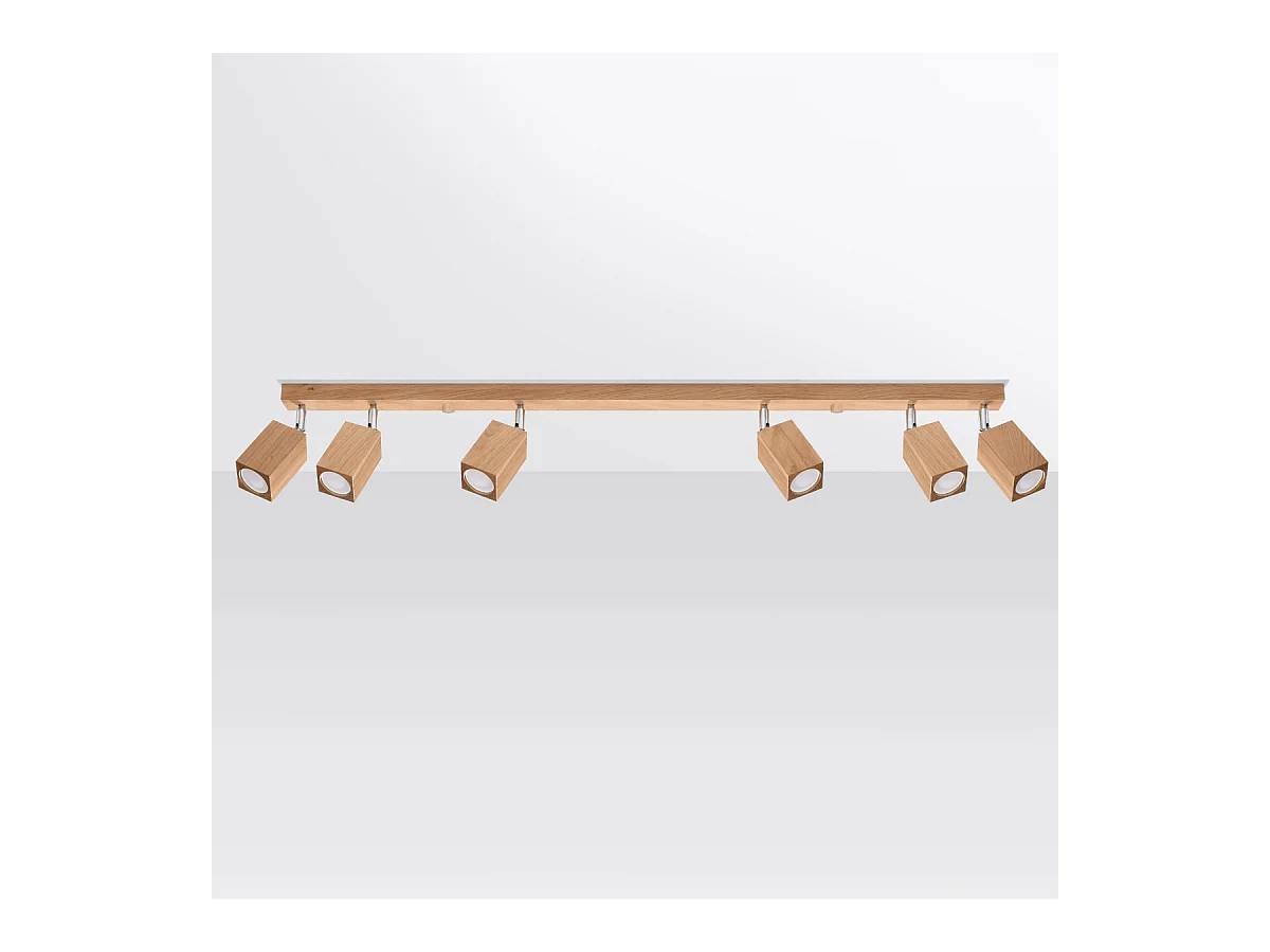 Plafony skandynawski Zezu, drewno - 6 źródło światła 3000K - L.120 x H.20 cm - dąb