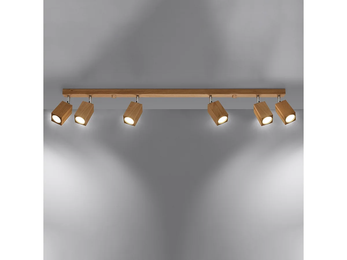 Plafonniers Zezu scandinave en bois - 6 sources lumineuses 3000K - L.120 x H.20 cm - chêne