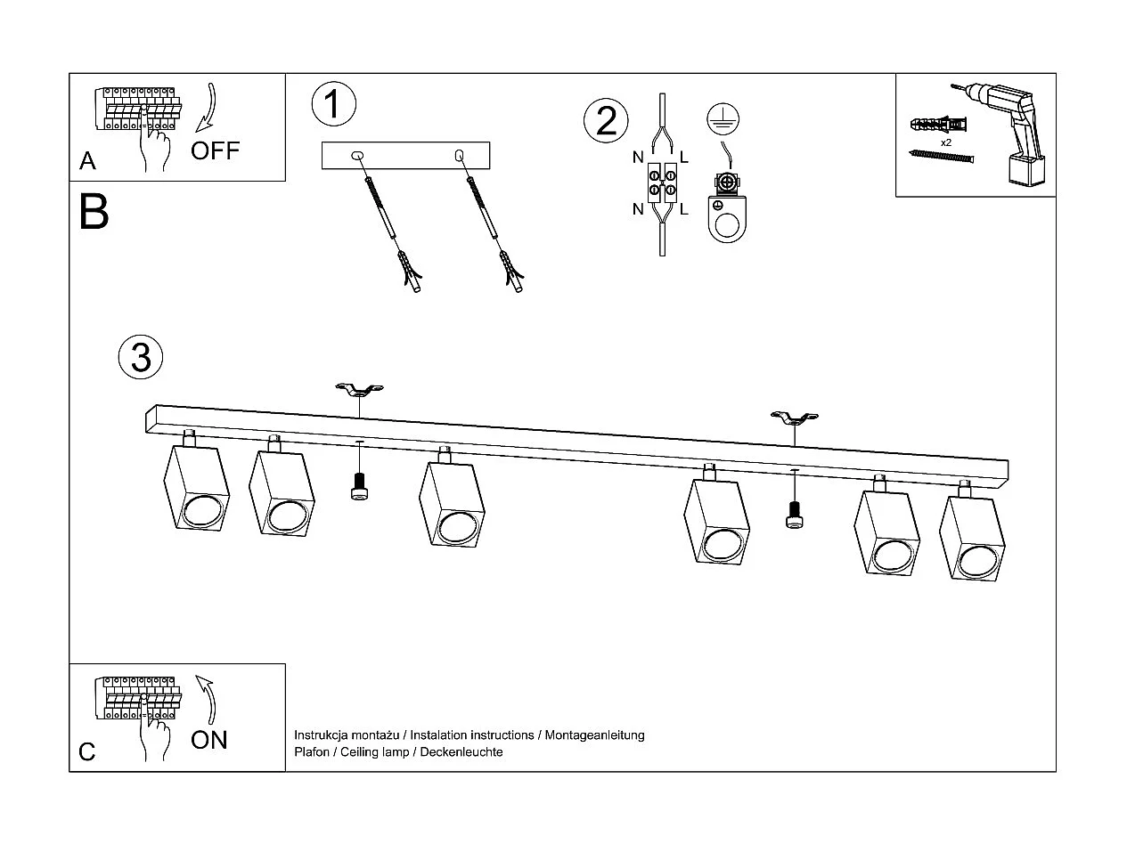 Plafonniers Zezu scandinave en bois - 6 sources lumineuses 3000K - L.120 x H.20 cm - chêne