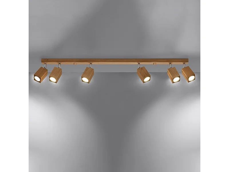 Plafonniers Zezu scandinave en bois - 6 sources lumineuses 3000K - L.120 x H.20 cm - chêne