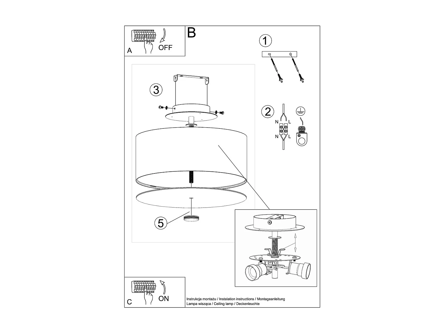 Plafonniers Kalmaris minimaliste en tissu/verre/acier - 3 sources lumineuses 3000K - L.30 x H.22 cm - blanc
