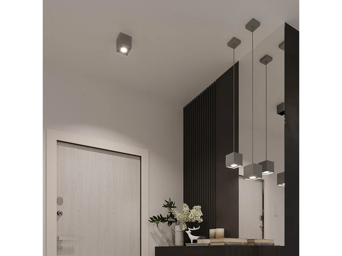 Plafonniers Quadx moderne en aluminium - 1 sources lumineuses 3000K - L.10 x H.10 cm - gris
