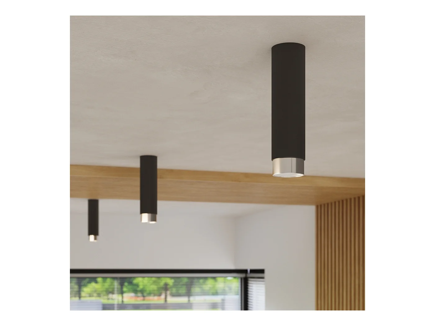 Plafonnier Alvor moderne en acier - 1 sources lumineuses 3000K - L.6 x H.22,5 cm - noir/chromé