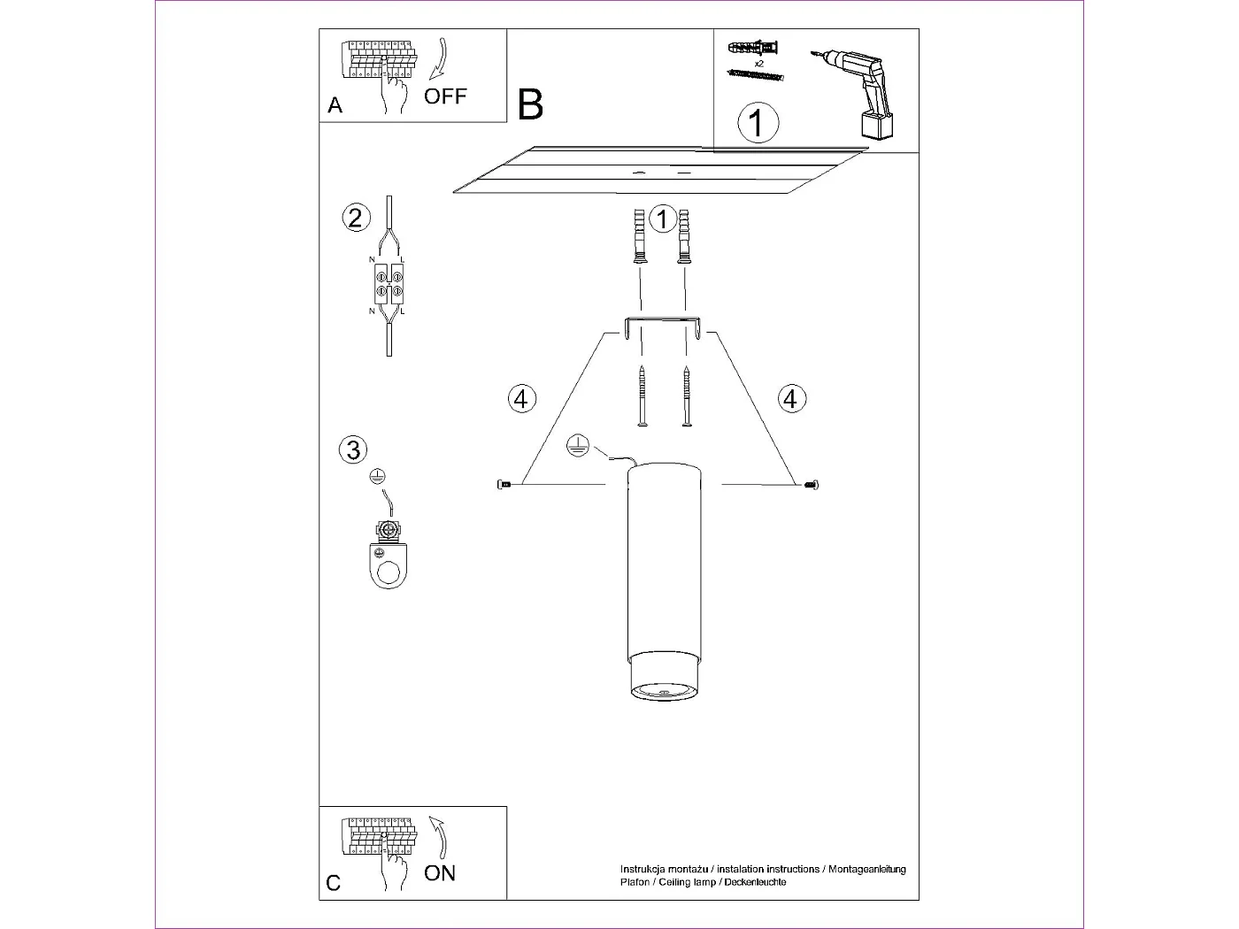 Lámpara de techo Alvor moderno de acero - 1 fuentes luminosas 3000K - L.6 x A.22,5 cm - negro/cromo