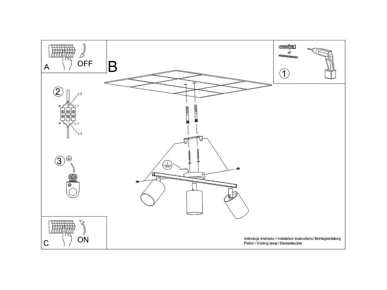 Plafondlampen Torim minimalistisch van  - 3 lichtbronnen 3000K - L.46 x H.20 cm - wit