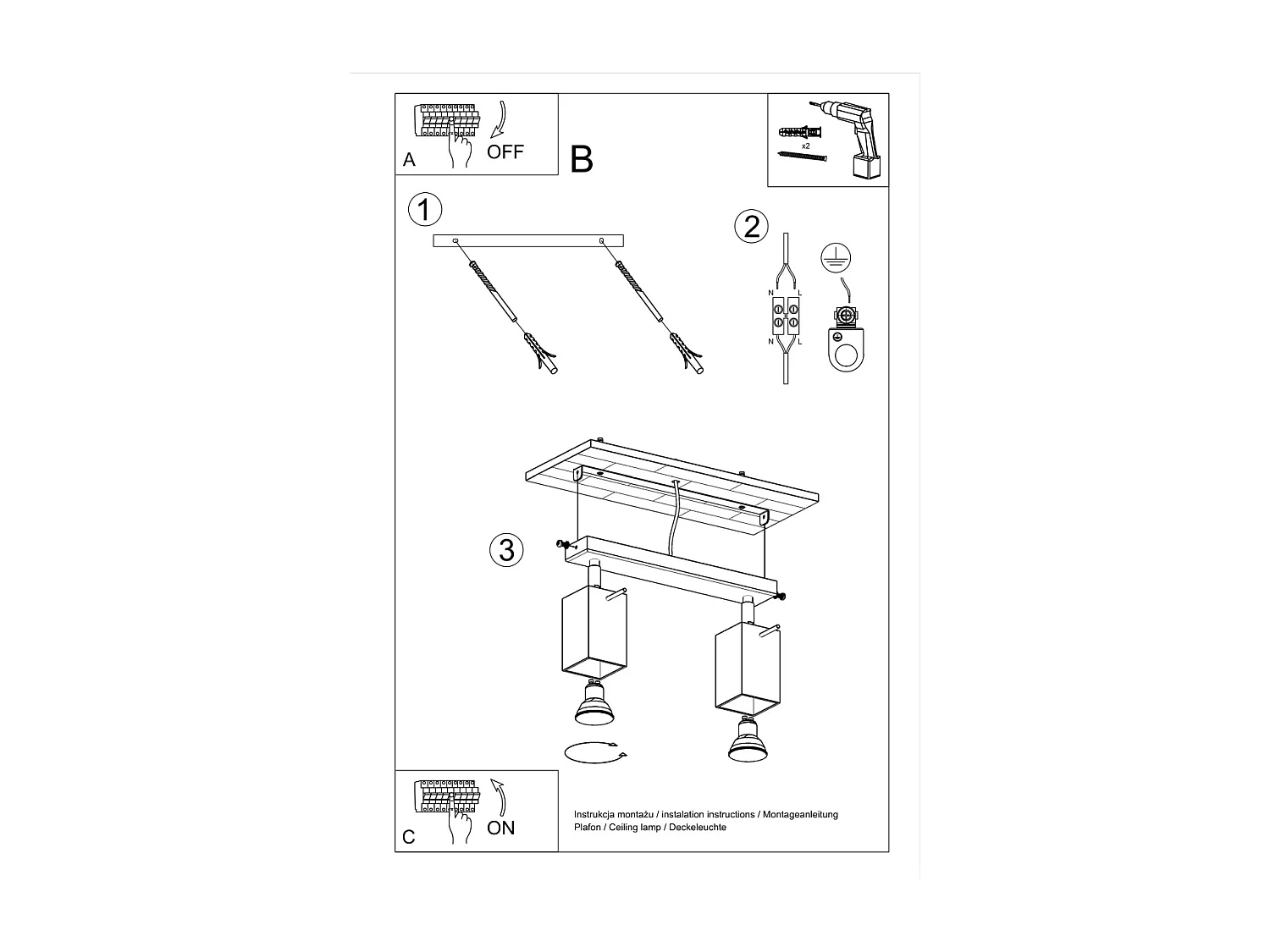 Plafonniers Briow moderne en acier - 2 sources lumineuses 3000K - L.30 x H.16 cm - noir