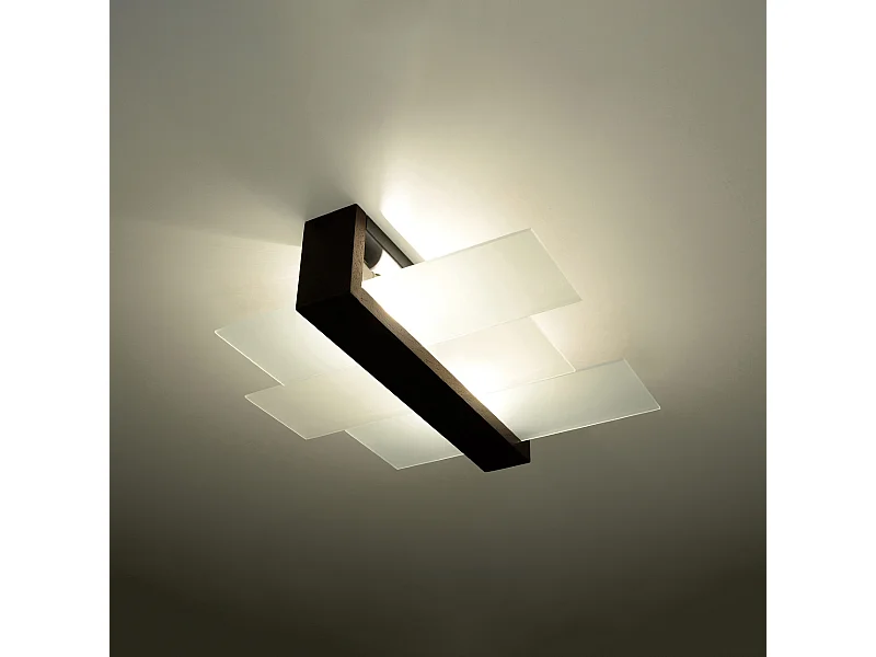 Plafonniers Ignis scandinave en bois/verre - 2 sources lumineuses 3000K - L.43 x H.12 cm - wengé