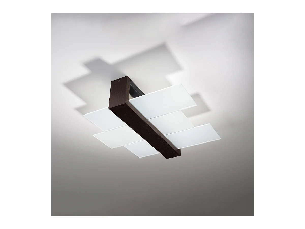 Plafonniers Ignis scandinave en bois/verre - 2 sources lumineuses 3000K - L.43 x H.12 cm - wengé