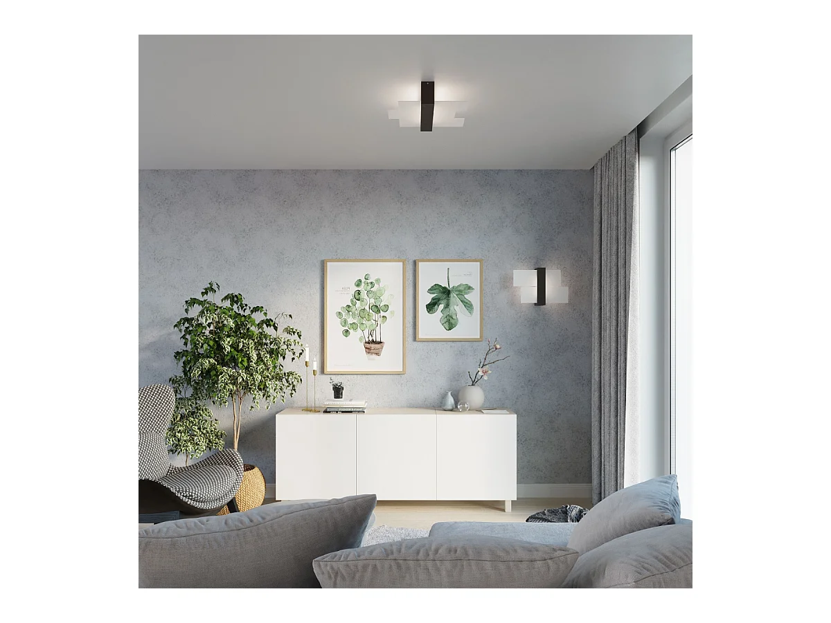 Plafonniers Ignis scandinave en bois/verre - 2 sources lumineuses 3000K - L.43 x H.12 cm - wengé