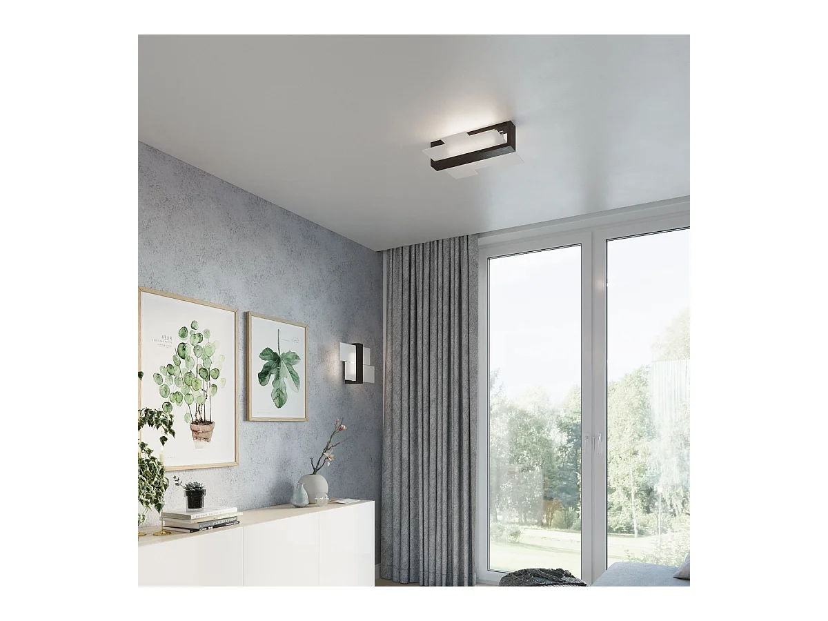 Plafonniers Ignis scandinave en bois/verre - 2 sources lumineuses 3000K - L.43 x H.12 cm - wengé