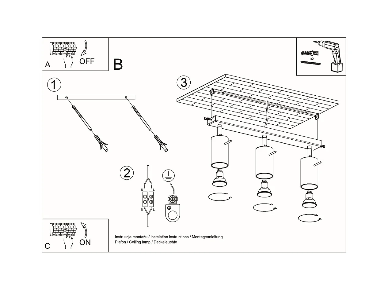 Plafonniers Vorix scandinave en bois - 3 sources lumineuses 3000K - L.45 x H.20 cm - bois naturel