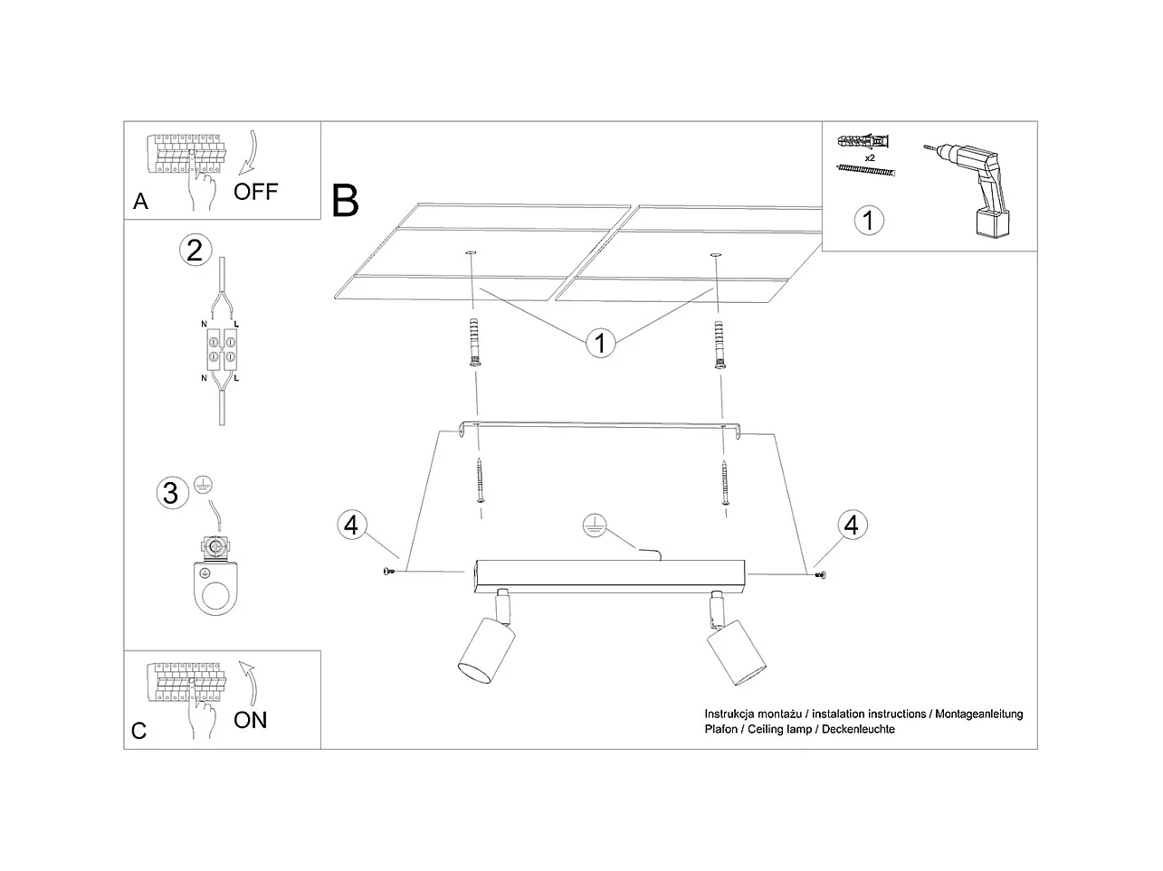Plafondlampen Flare modern van  - 2 lichtbronnen 4000K - L.46 x H.17,5 cm - zwart hout