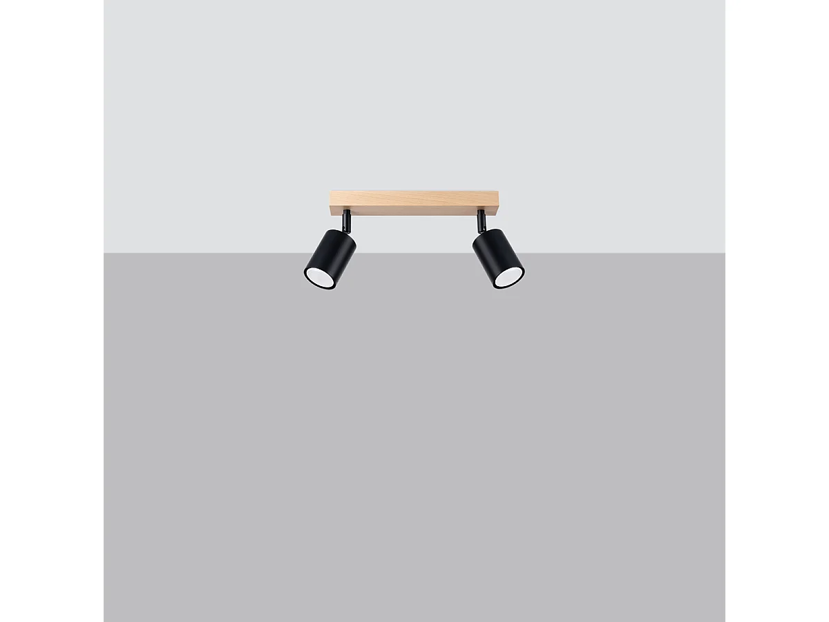 Plafonniers Flare moderne en acier/bois - 2 sources lumineuses 4000K - L.46 x H.17,5 cm - bois noir