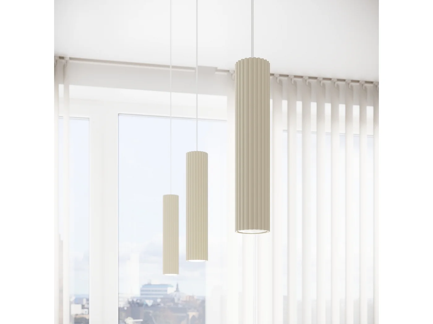 Plafonnier Gloow minimaliste en aluminium - 6 sources lumineuses 4000K - L.117 x H.16,5 cm - beige