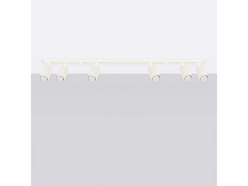 Plafonnier Gloow minimaliste en aluminium - 6 sources lumineuses 4000K - L.117 x H.16,5 cm - beige