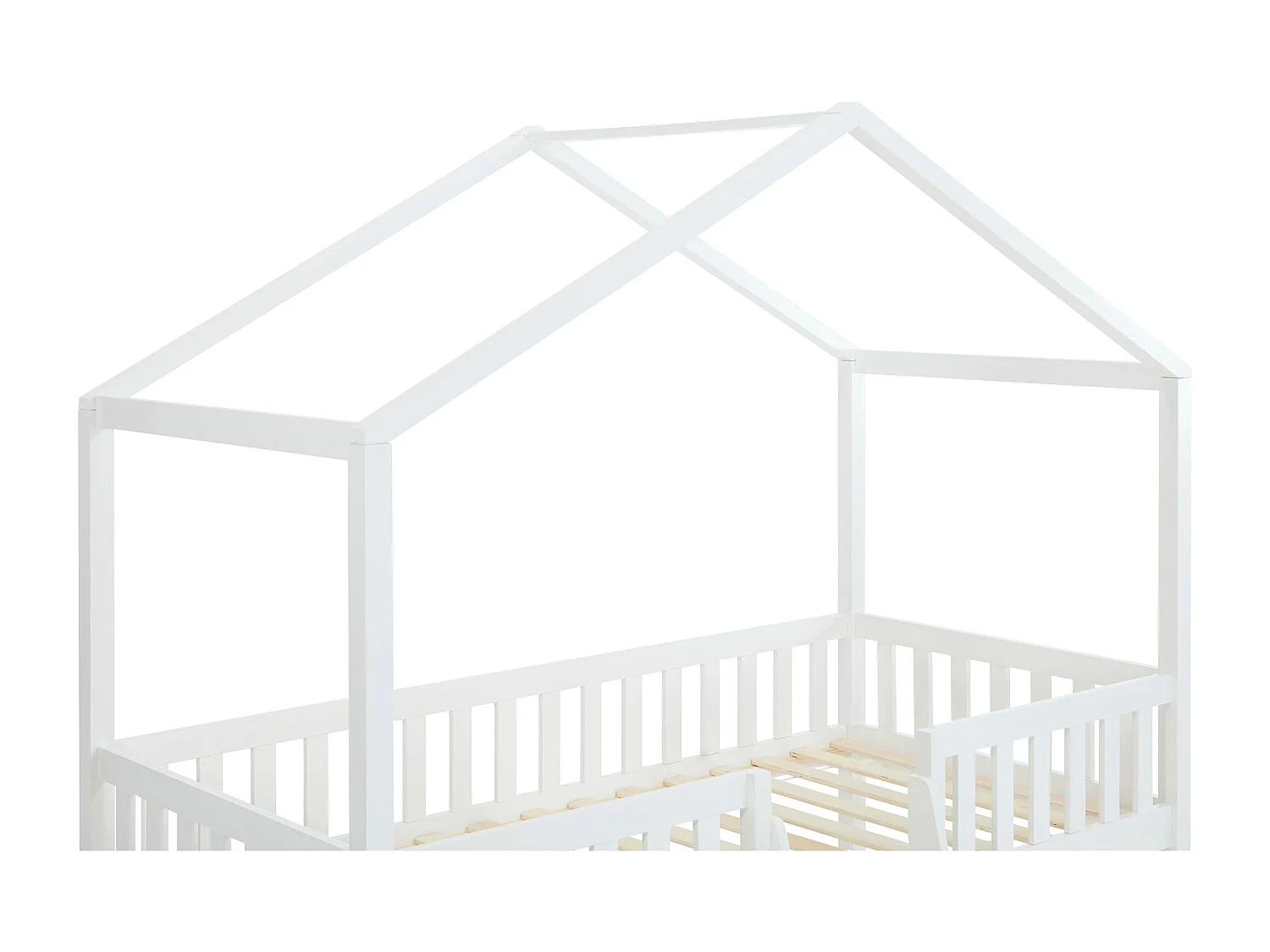 Lit cabane mi-hauteur 90 x 190 cm - Pin - Blanc + Matelas - NALENY