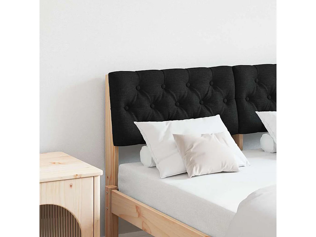 Cabeceira estofada Preto 120 cm Madeira de Pinheiro Sólida