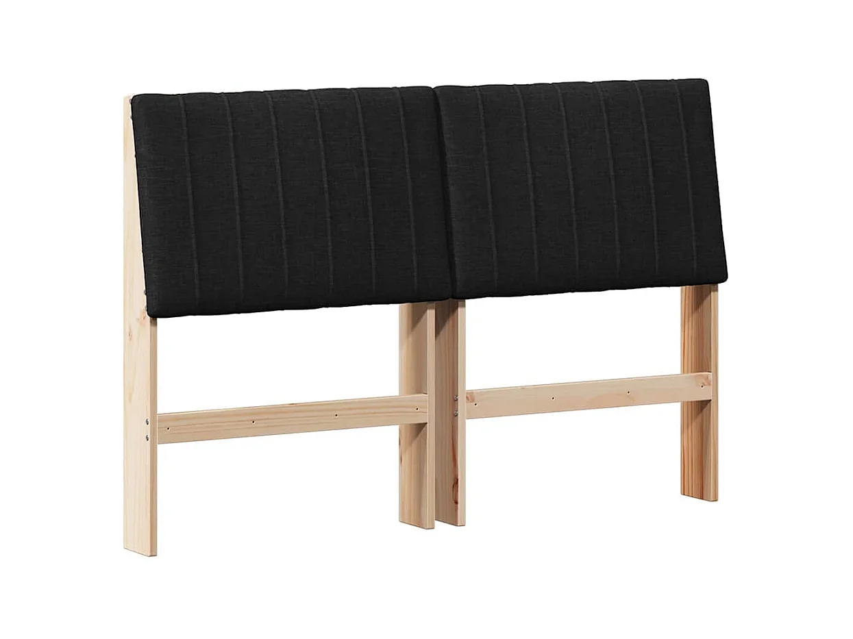 Cabeceira estofada Preto 140 cm Madeira de Pinheiro Sólida