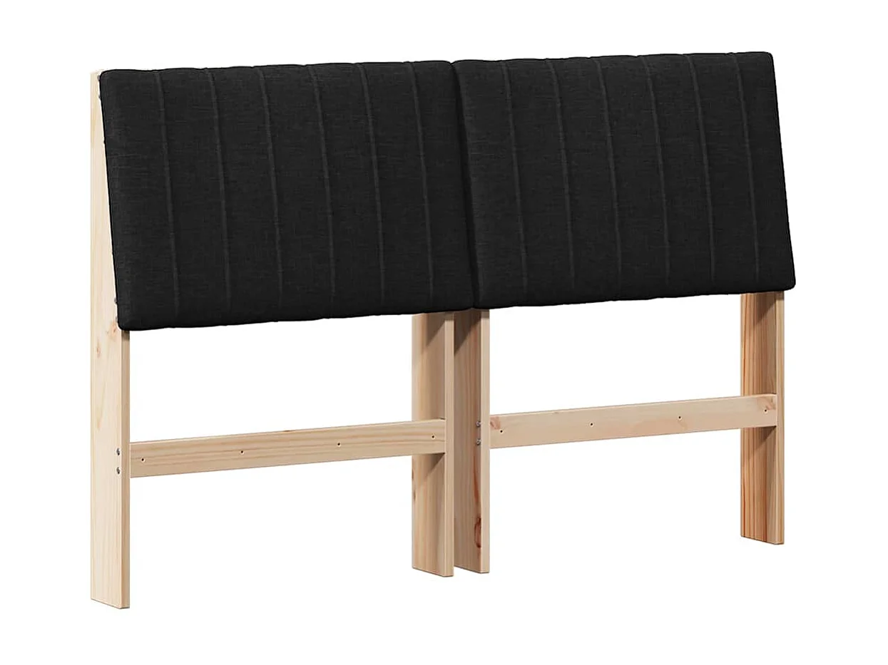 Cabeceira estofada Preto 140 cm Madeira de Pinheiro Sólida