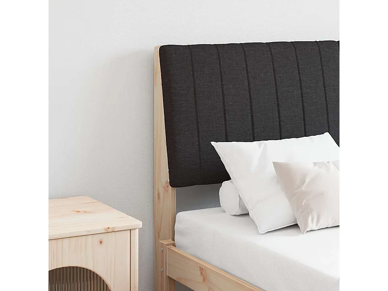 Cabeceira estofada Preto 140 cm Madeira de Pinheiro Sólida