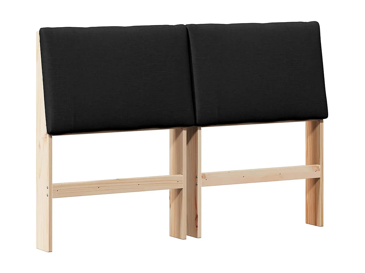 Cabeceira estofada Preto 150 cm Madeira de Pinheiro Sólida