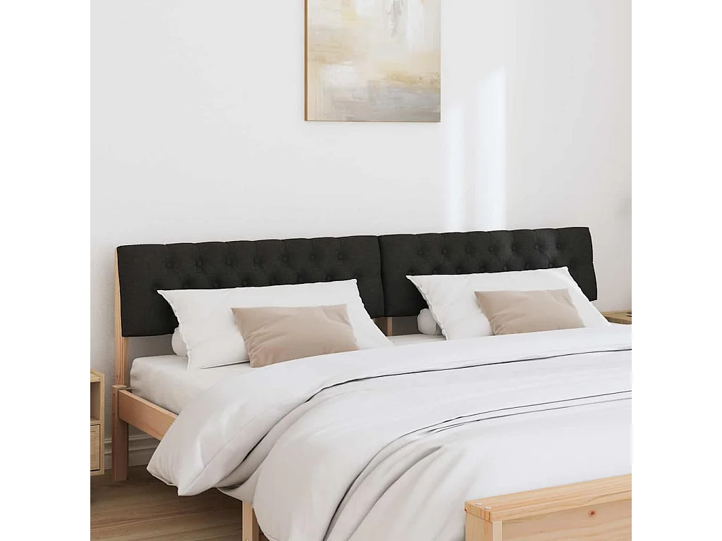 Cabecero tapizado Negro 200 cm Madera de pino macizo