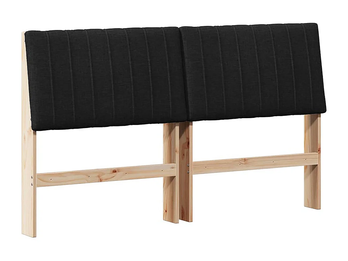 Cabeceira estofada Preto 150 cm Madeira de Pinheiro Sólida