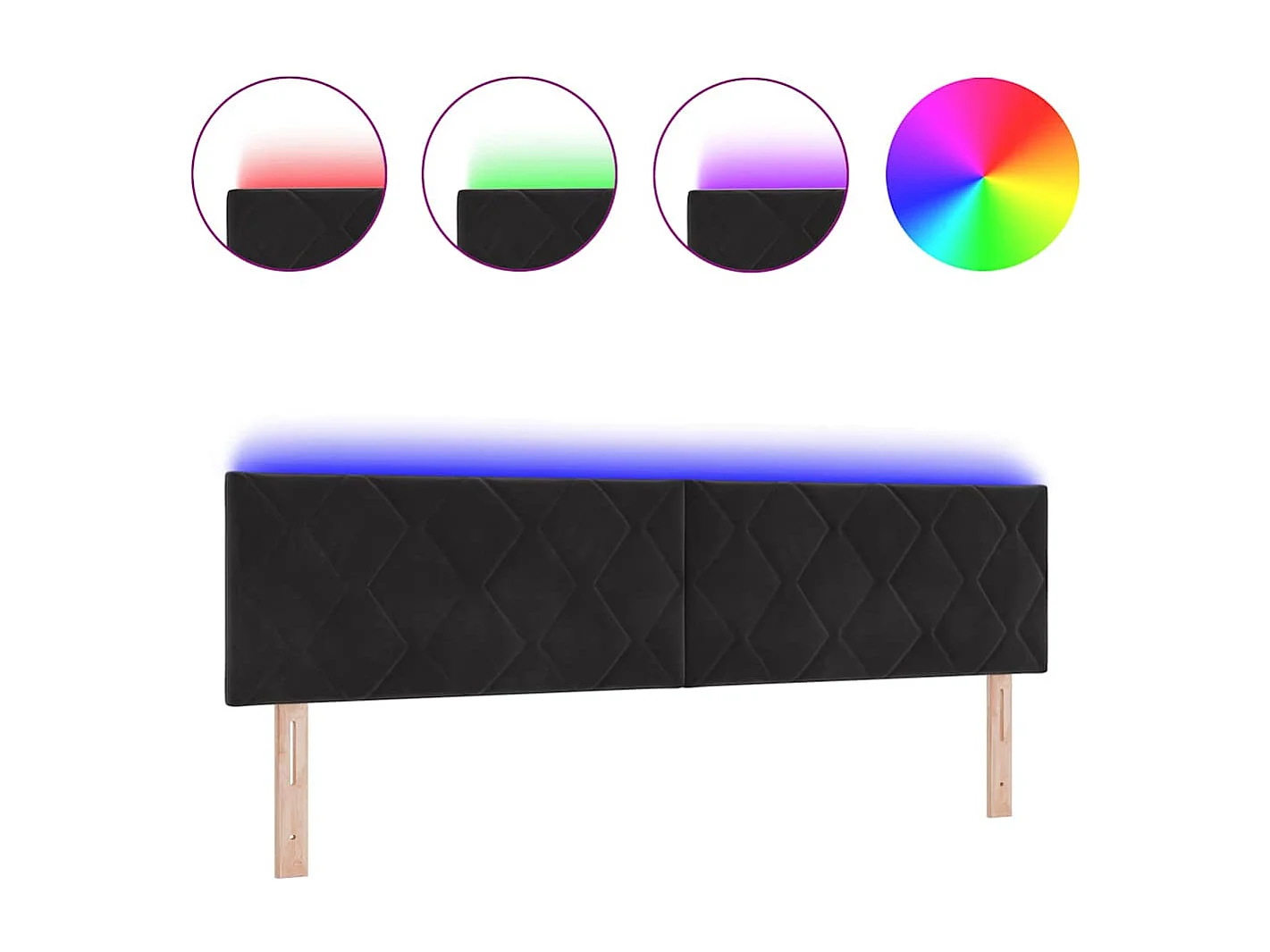 Tête de Lit LED avec des lumières à LED Noir 180 cm Velours