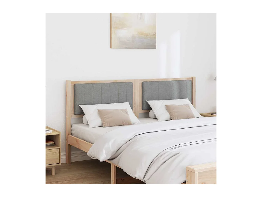 Cabecero tapizado Marrón 150 cm Madera de Pino Sólido y Tela