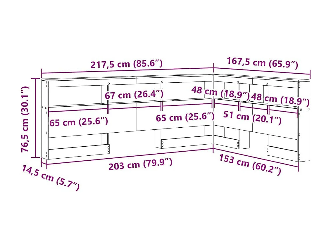 Cabeceira de armazenamento com cabeceira Sonoma cinzento 150 cm