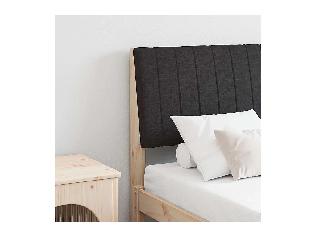 Cabeceira estofada Preto 135 cm Madeira de Pinheiro Sólida