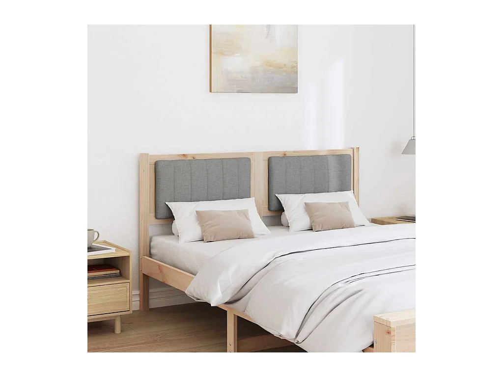 Cabecero tapizado Marrón 140 cm Madera de Pino Sólido y Tela