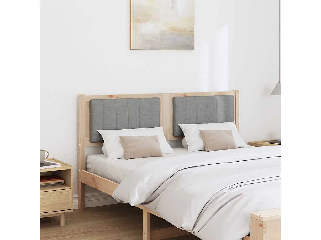 Cabecero tapizado Marrón 140 cm Madera de Pino Sólido y Tela