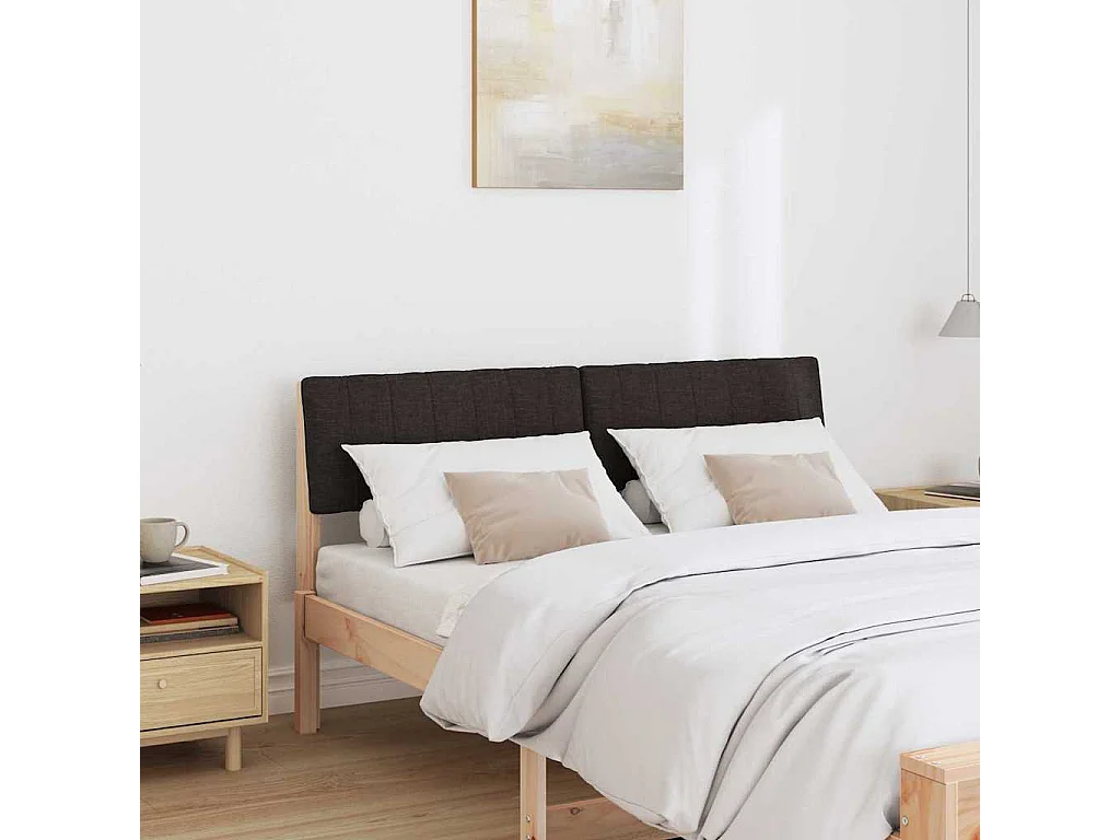 Cabeceira estofada Preto 135 cm Madeira de Pinheiro Sólida