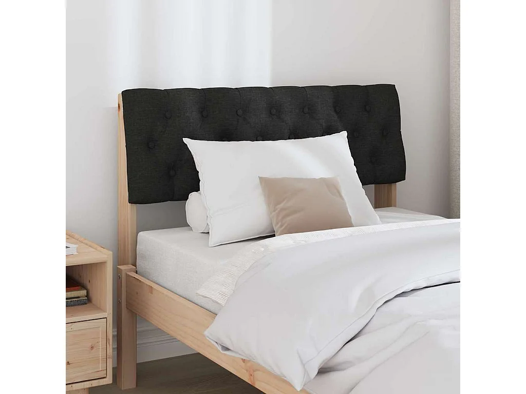 Cabeceira estofada Preto 90 cm Madeira de Pinheiro Sólida