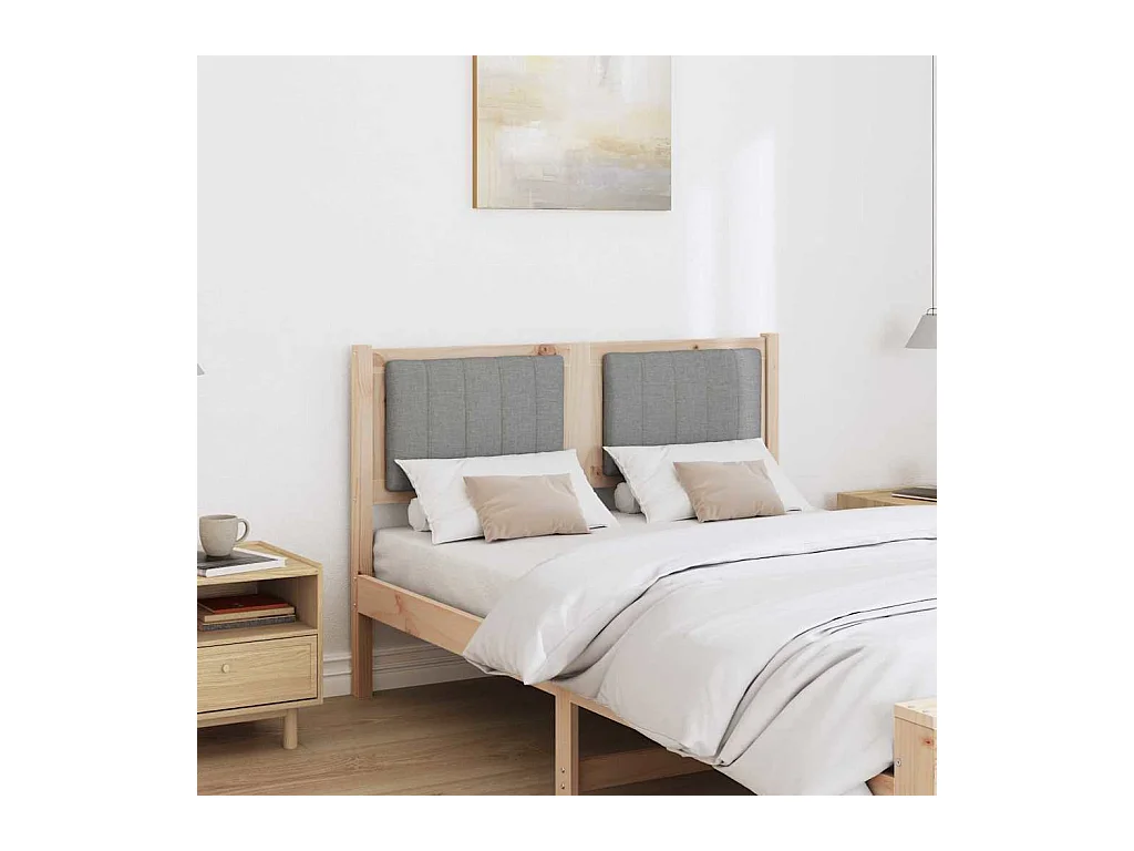Cabecero tapizado Marrón 120 cm Madera de Pino Sólido y Tela