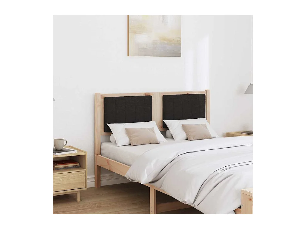 Cabecero tapizado Marrón 120 cm Madera de Pino Sólido y Tela