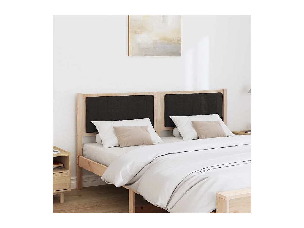 Cabecero tapizado Marrón 160 cm Madera de Pino Sólido y Tela
