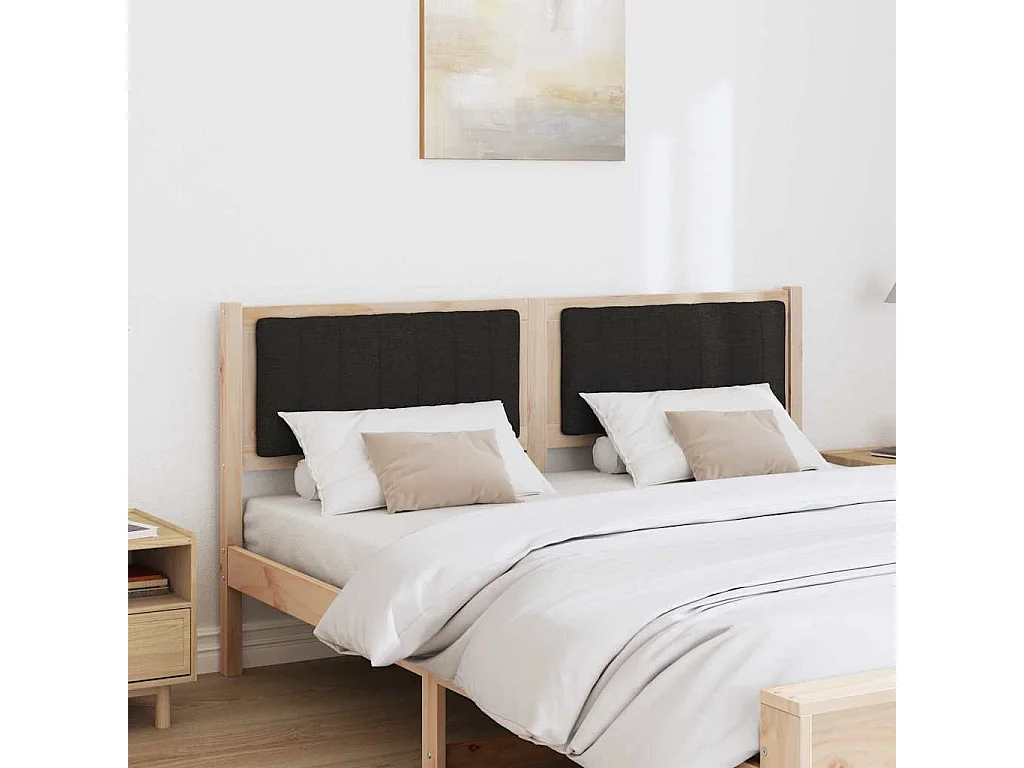 Cabecero tapizado Marrón 160 cm Madera de Pino Sólido y Tela