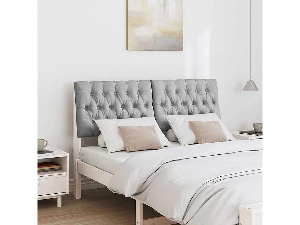 Gestoffeerd hoofdbord Lichtgrijs 150 cm Massief grenenhout