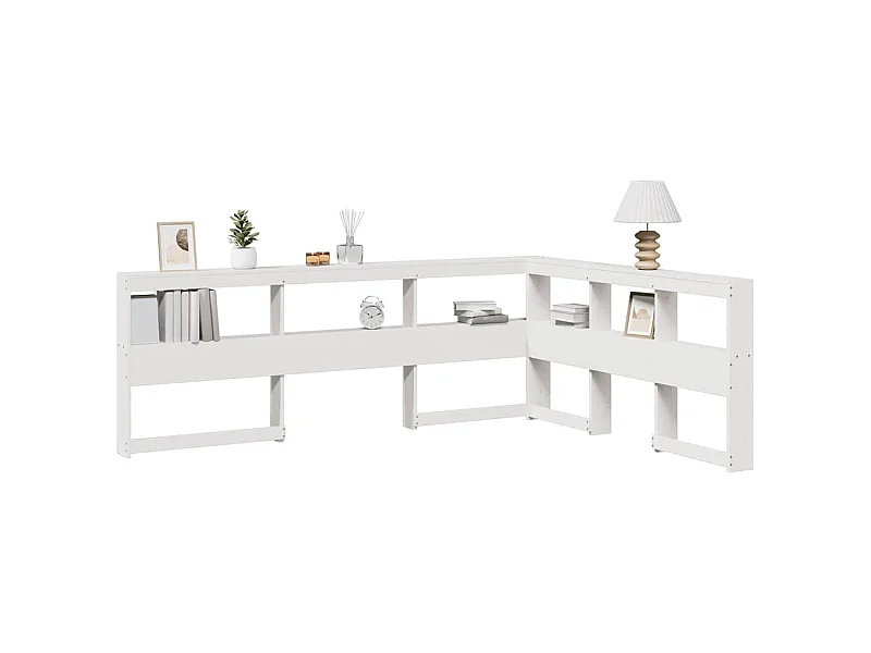 Tête de lit de bibliothèque en forme de L bois massif de pin