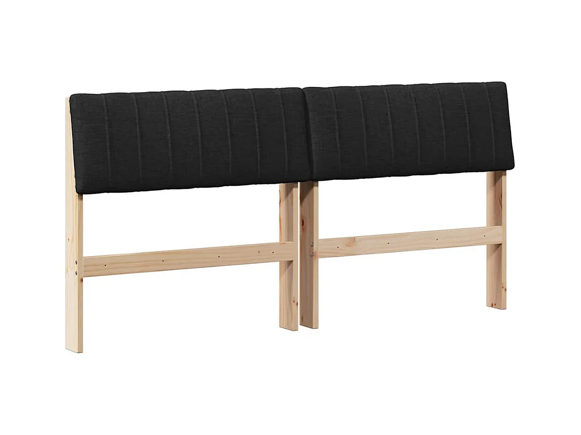 Cabeceira estofada Preto 160 cm Madeira de Pinheiro Sólida