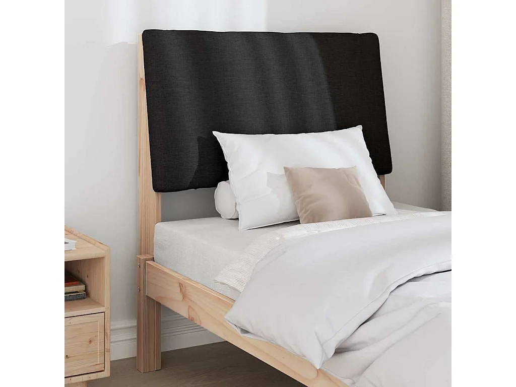 Cabecero tapizado Negro 75 cm Madera de pino macizo