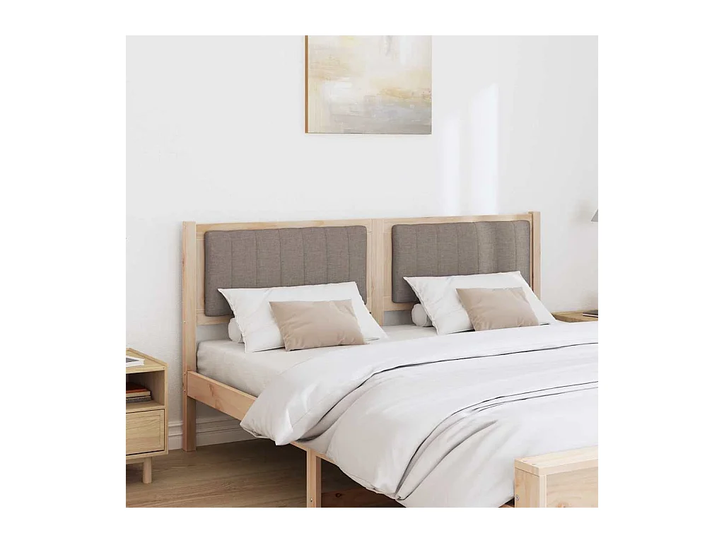 Cabecero tapizado Marrón 160 cm Madera de Pino Sólido y Tela