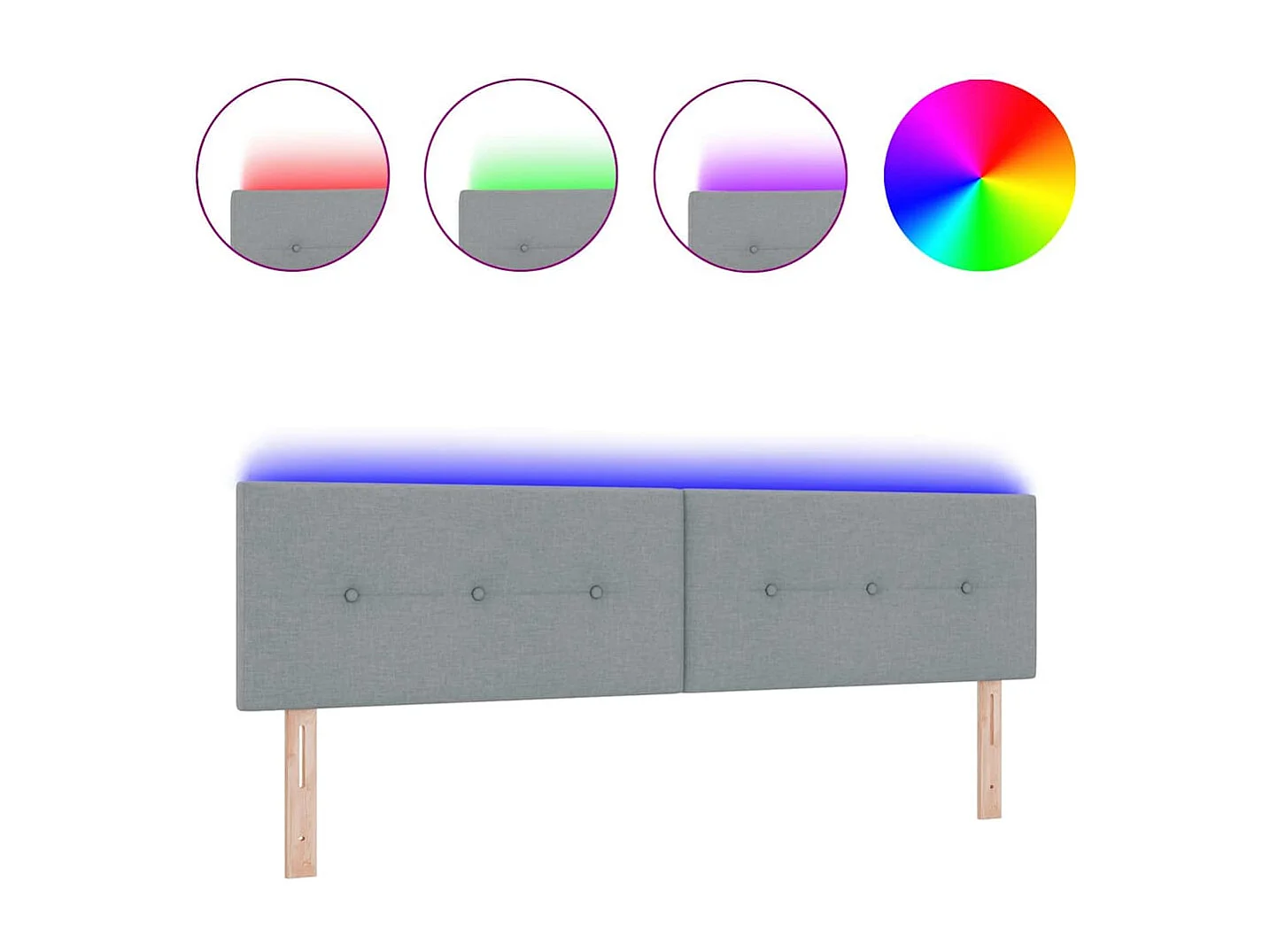 Tête de Lit LED avec des lumières à LED Gris clair 180 cm tissu