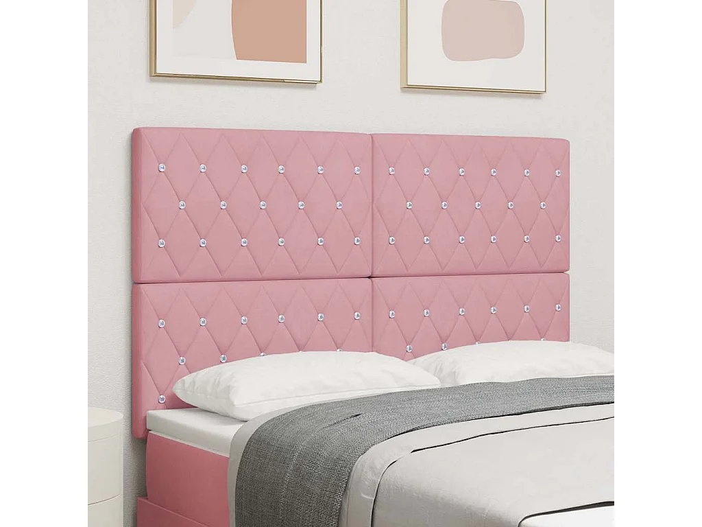 Tête de Lit en Velours Argyle Manuel Rose 140 cm Velours